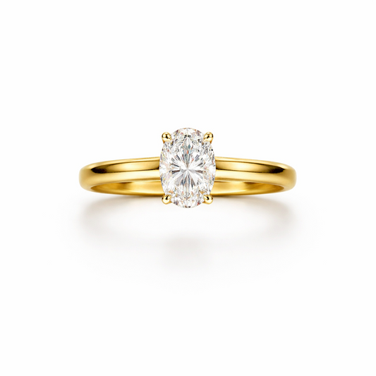 Oval Cut Four-Prong Engagement Ring in 18K Gold, Lab-Grown Diamond