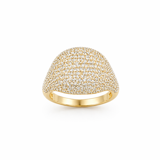 Round Cut Pavé-Set Dress Ring in 18K Gold, Lab-Grown Diamond