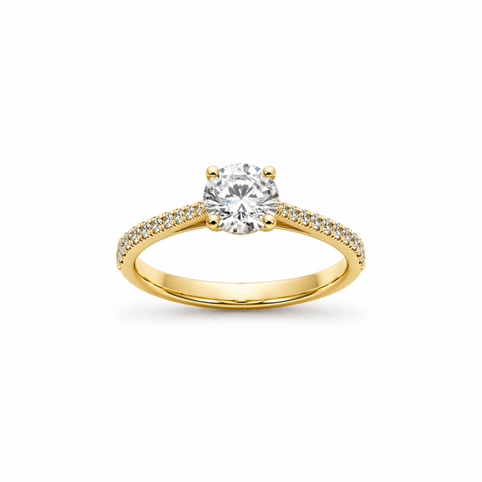 Round Cut Prong-Set Engagement Ring in 18K Gold with Lab-Grown Diamonds