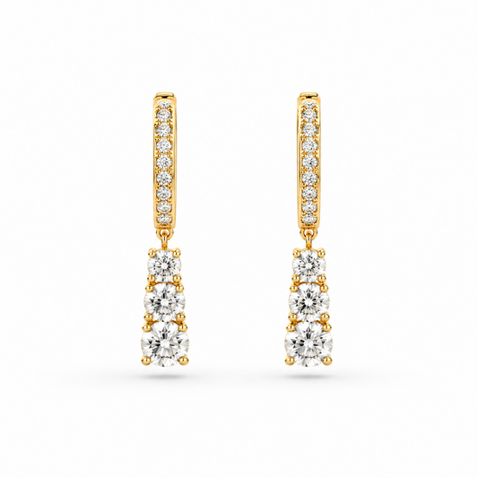 Graduated Three-Stone Diamond Drop Earrings in 18K Gold, Lab-Grown Diamond