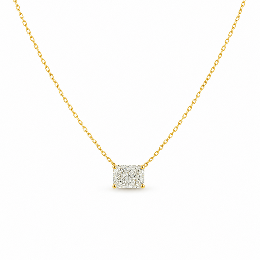 Radiant Cut Diamond Necklace in 18K Gold, Lab-Grown Diamond