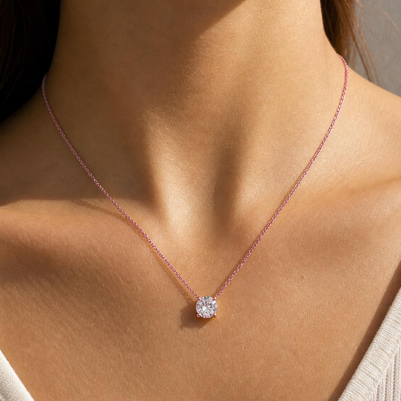 Round Cut Four-Prong Diamond Necklace in 18K Gold, Lab-Grown Diamond
