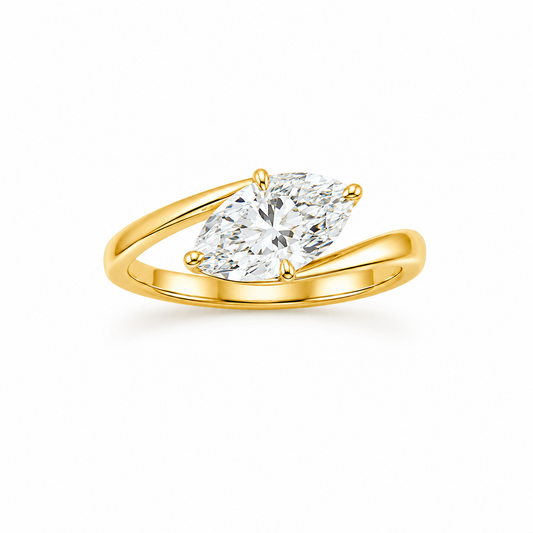 Contoured Marquise Cut Engagement Ring in 18K Gold, Lab-Grown Diamond