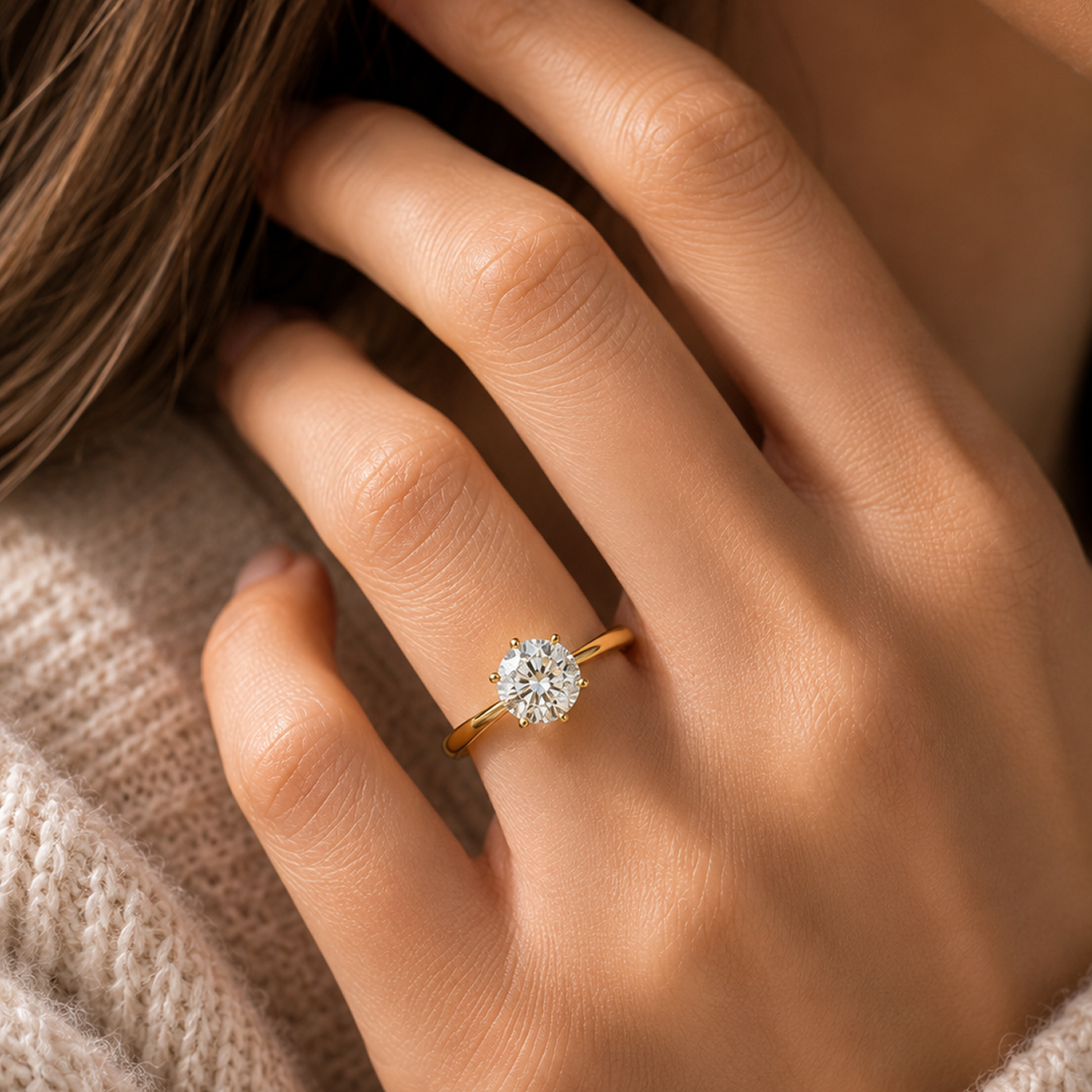 Five-Prong Round Solitaire Engagement Ring in 18K Yellow Gold, Lab-Grown Diamond
