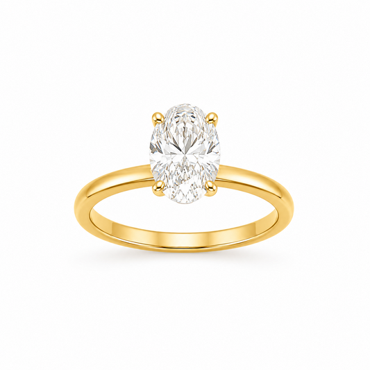Oval Cut Solitaire Engagement Ring in 18K Gold, Lab-Grown Diamond