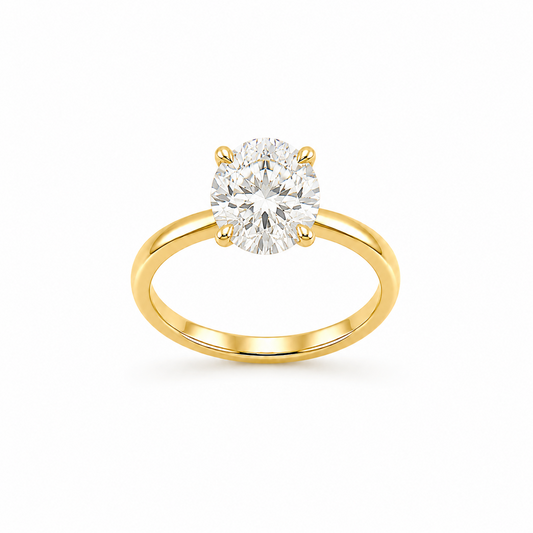 Four-Prong Round Cut Solitaire Engagement Ring in 18K Gold, Lab-Grown Diamond
