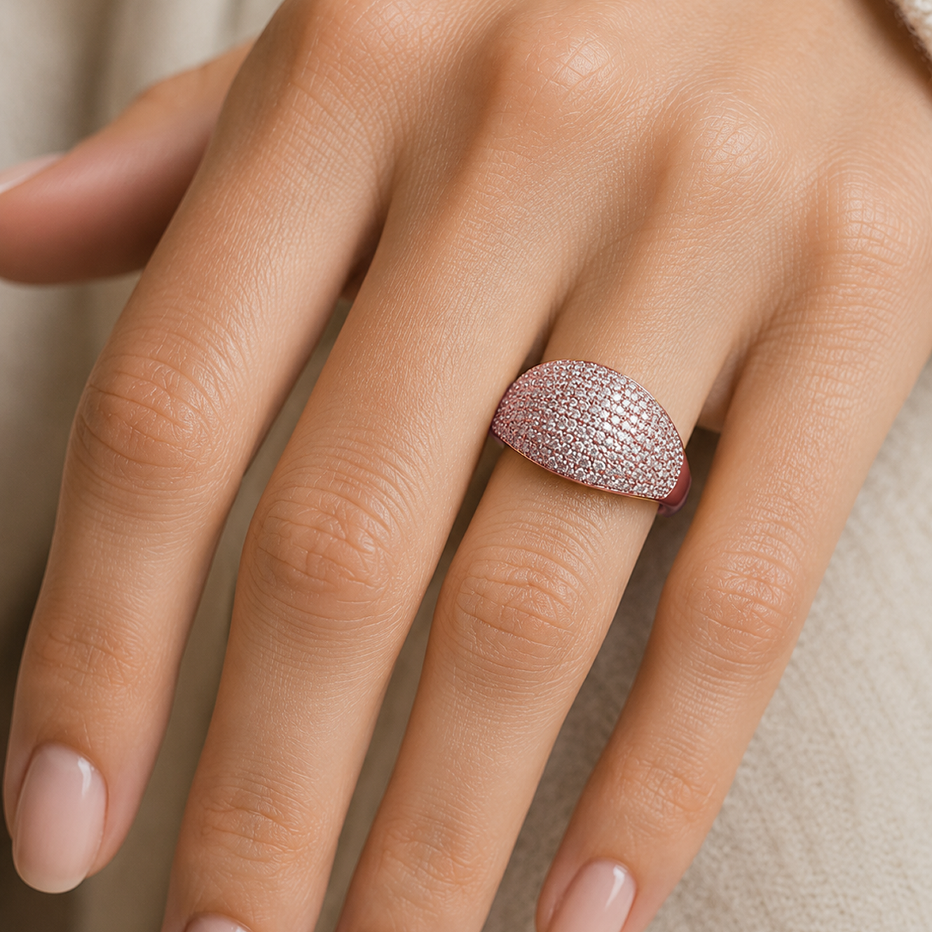 Round Cut Pavé-Set Dress Ring in 18K Gold, Lab-Grown Diamond