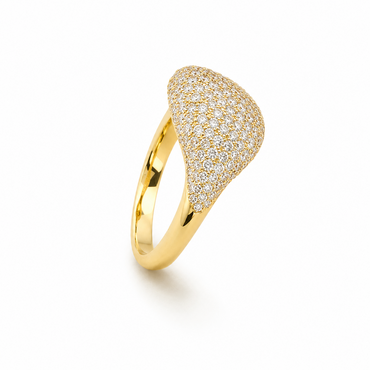 Round Cut Pavé-Set Dress Ring in 18K Gold, Lab-Grown Diamond