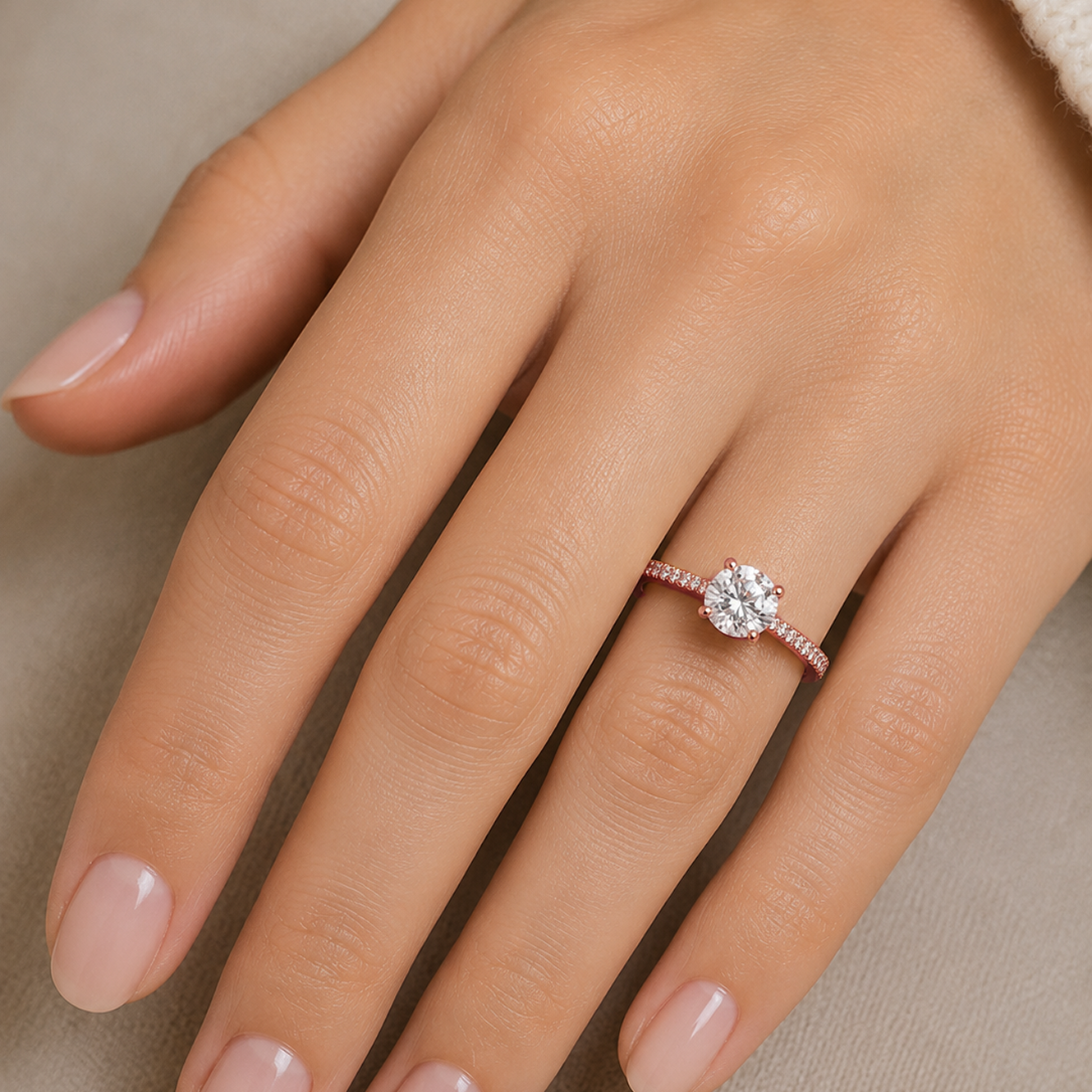 Round Cut Prong-Set Engagement Ring in 18K Gold with Lab-Grown Diamonds