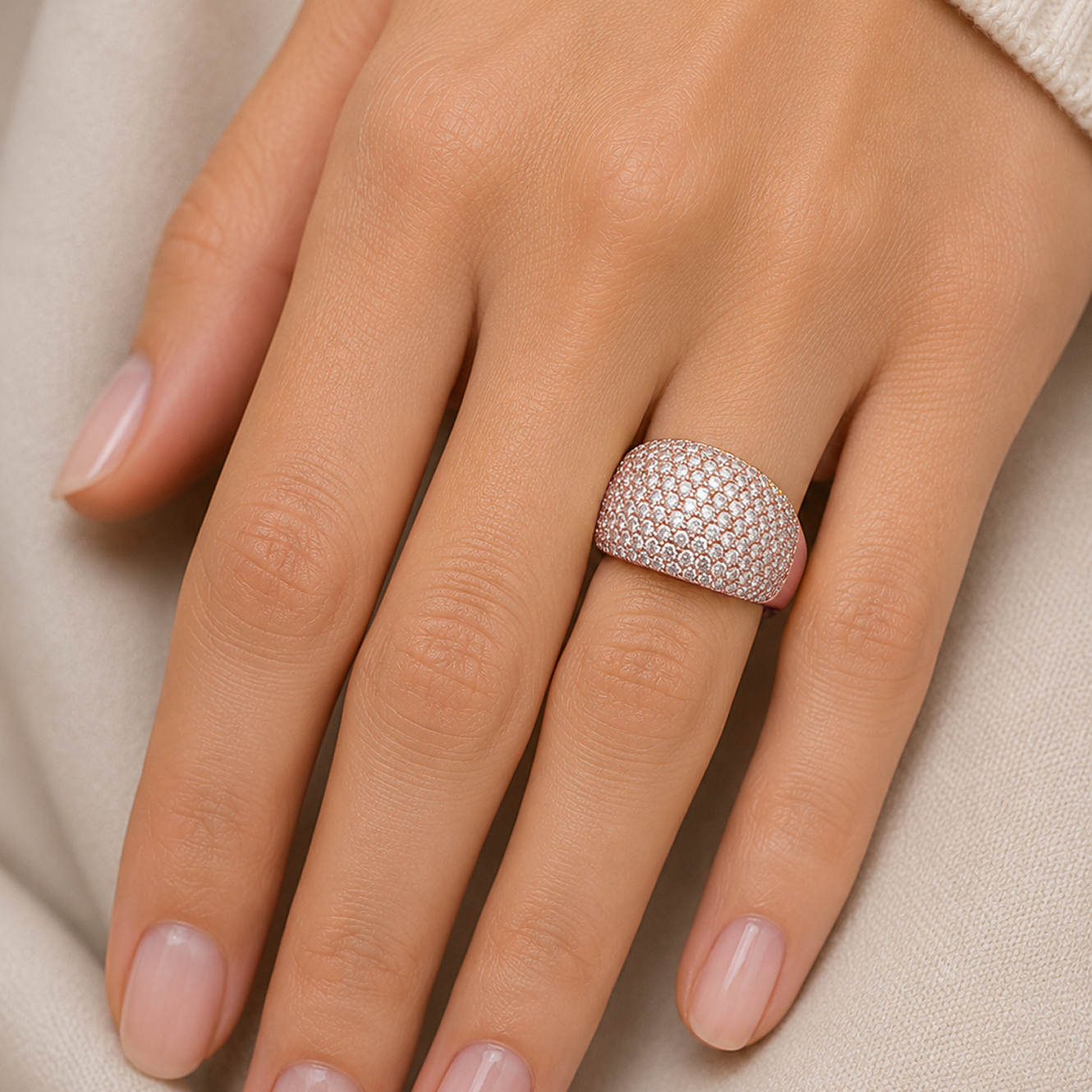 Pavé-Set Dress Ring in 18K Gold, Lab-Grown Diamond