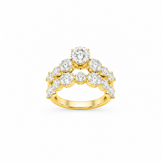 Round Brilliant Pavé Dress Ring in 18K Gold, Lab-Grown Diamond