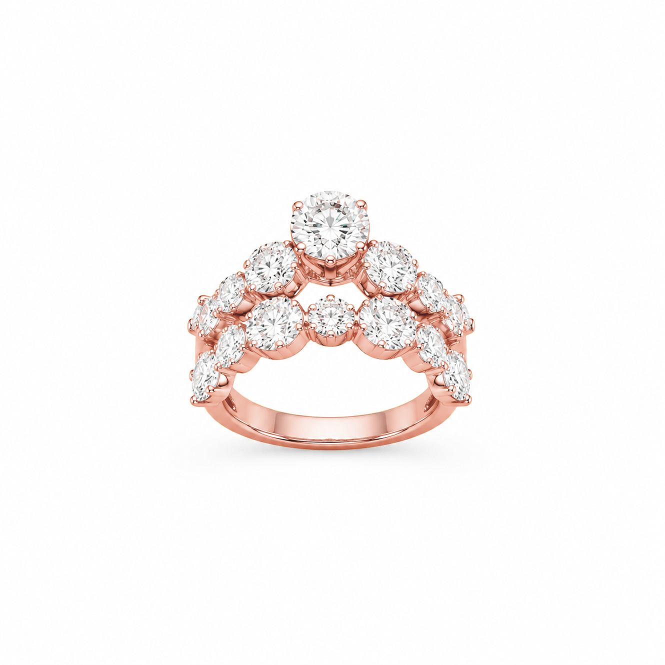 Round Brilliant Pavé Dress Ring in 18K Gold, Lab-Grown Diamond