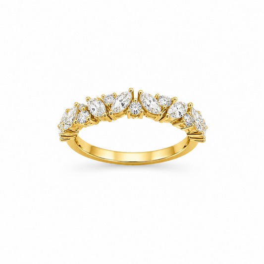 Marquise & Round Half Eternity Dress Ring in 18K Gold, Lab-Grown Diamond