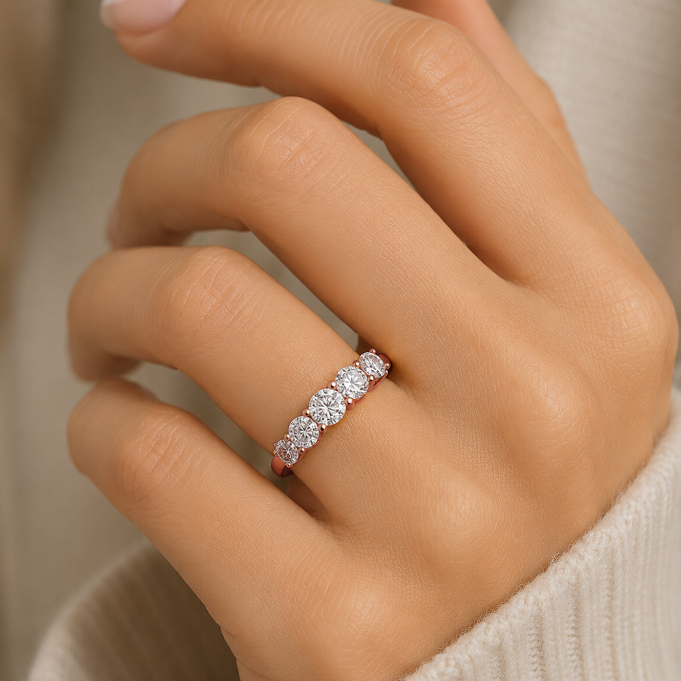 Five-Stone Prong-Set Ring in 18K Gold, Lab-Grown Diamond