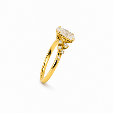 Oval Cut Engagement Ring with Round Side Stones in 18K Gold, Lab-Grown Diamond
