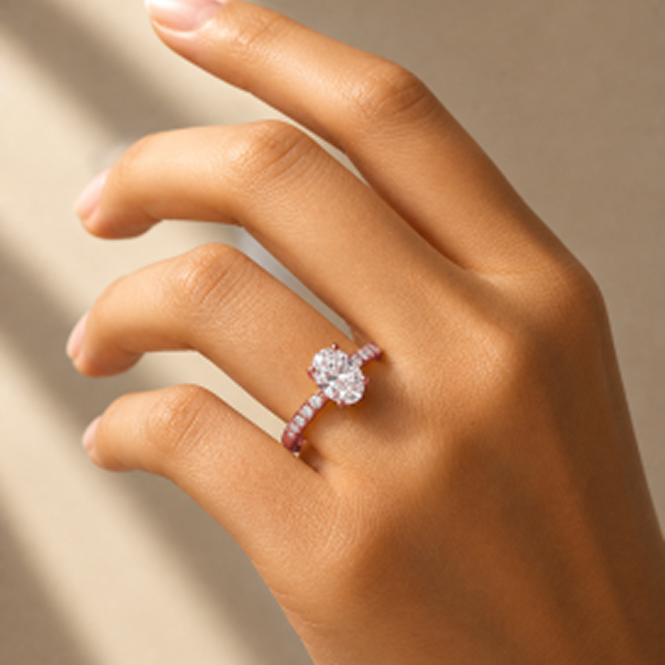 Oval Cut Hidden Halo Engagement Ring in 18K Gold, Lab-Grown Diamond