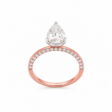 Hidden Halo Pear Cut Engagement Ring with Pavé Diamond Band in 18K Gold, Lab-Grown Diamond