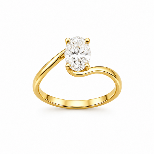 Oval Twist Solitaire Engagement Ring in 18K Gold, Lab-Grown Diamond