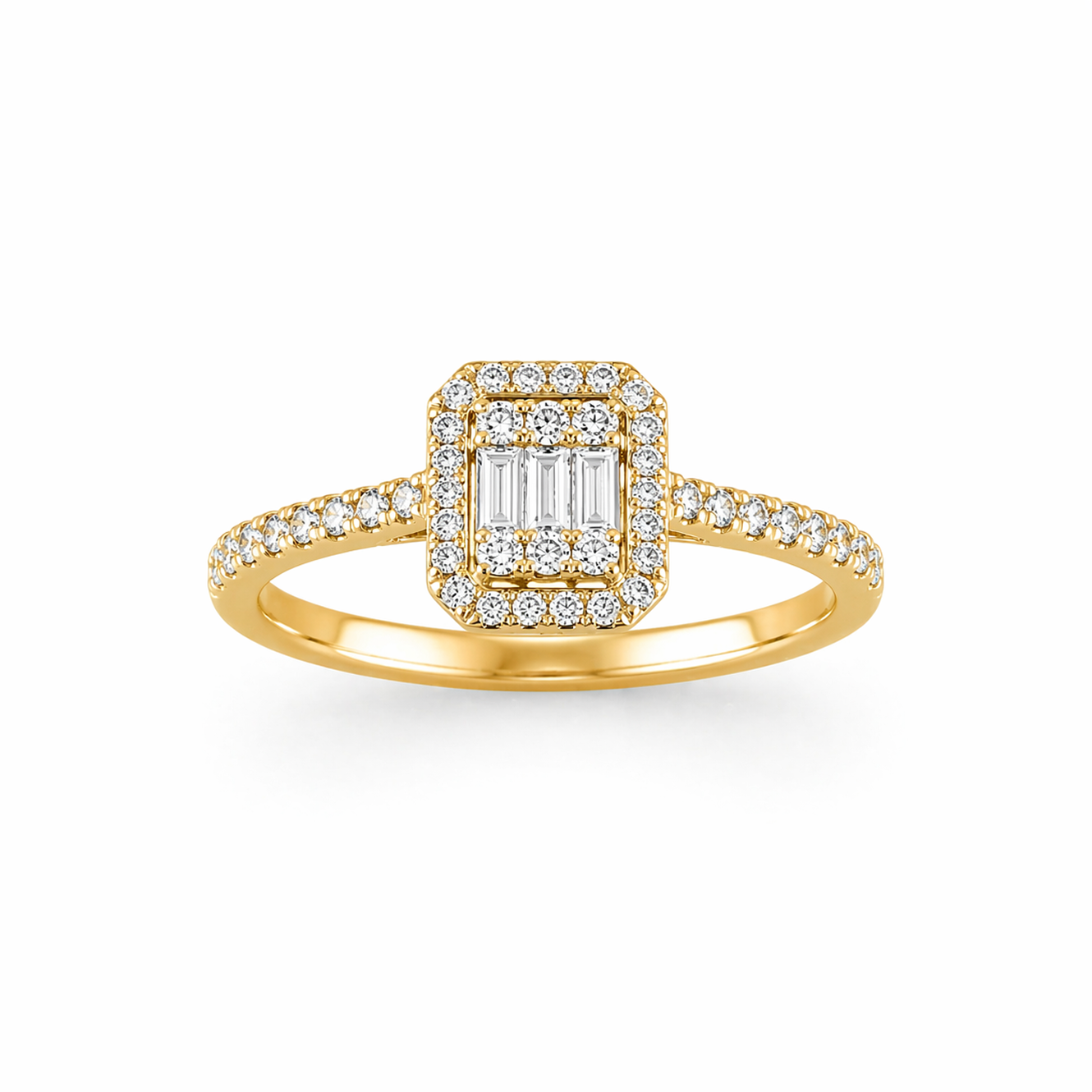Baguette Cut Engagement Ring in 18K Gold, Lab-Grown Diamond