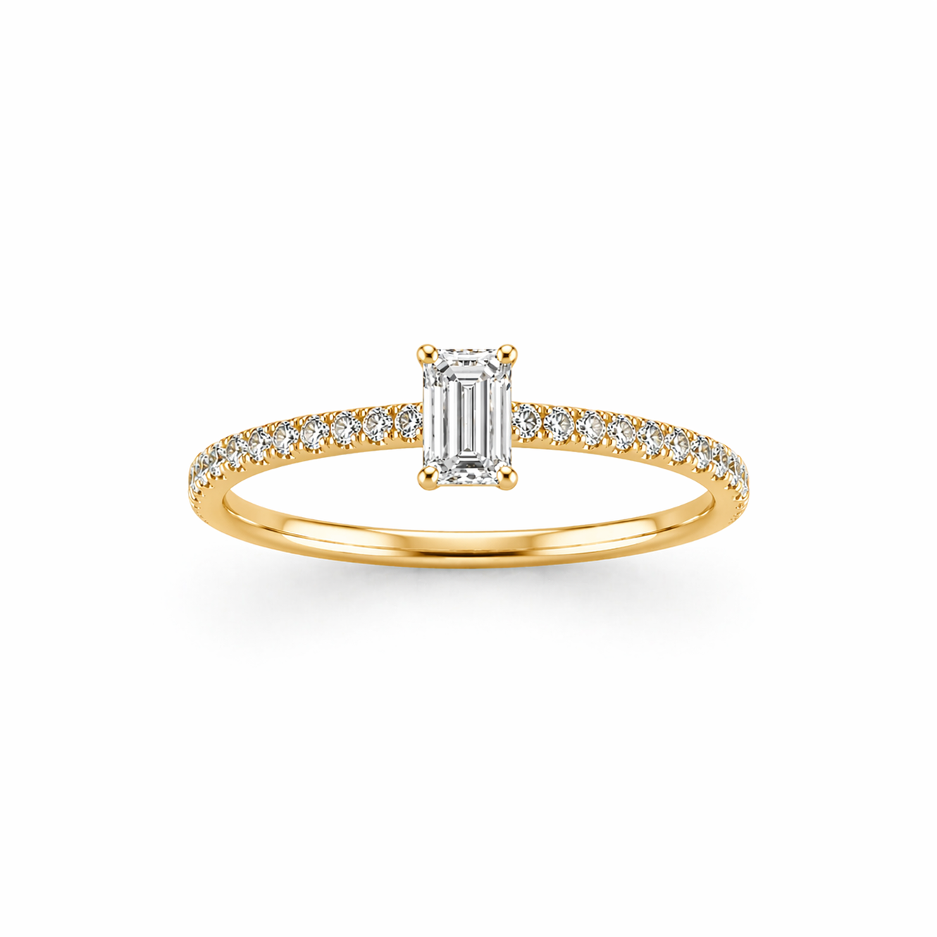Emerald Cut Prong-Set Engagement Ring in 18K Gold, Lab-Grown Diamond