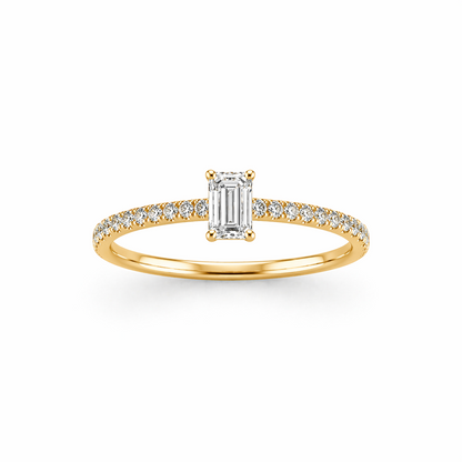 Emerald Cut Prong-Set Engagement Ring in 18K Gold, Lab-Grown Diamond