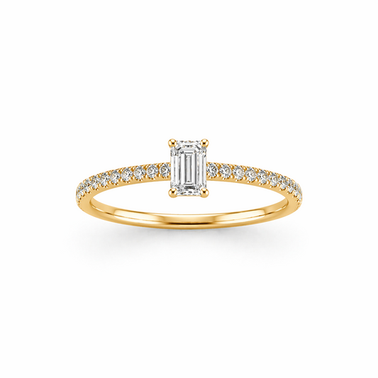 Emerald Cut Prong-Set Engagement Ring in 18K Gold, Lab-Grown Diamond