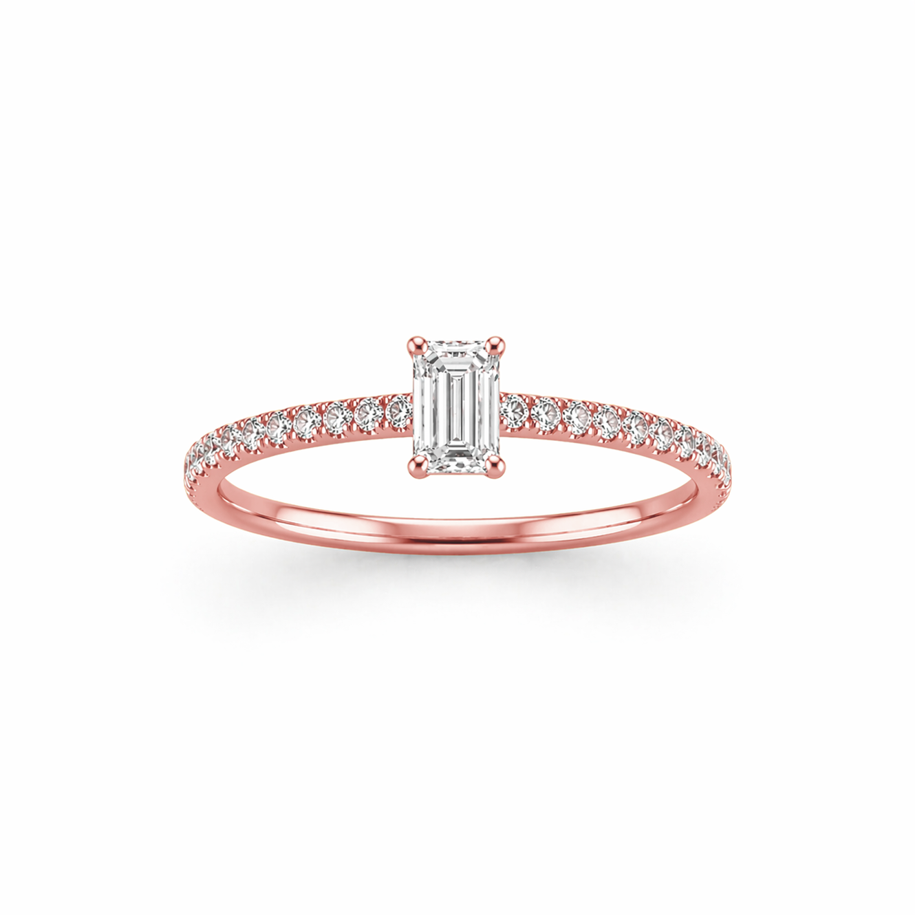 Emerald Cut Prong-Set Engagement Ring in 18K Gold, Lab-Grown Diamond