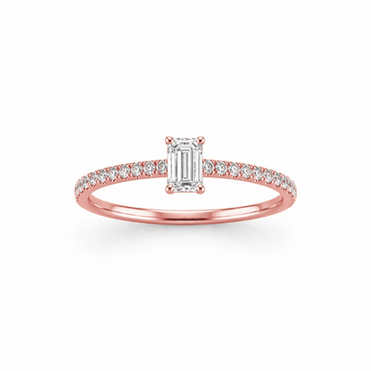 Emerald Cut Prong-Set Engagement Ring in 18K Gold, Lab-Grown Diamond