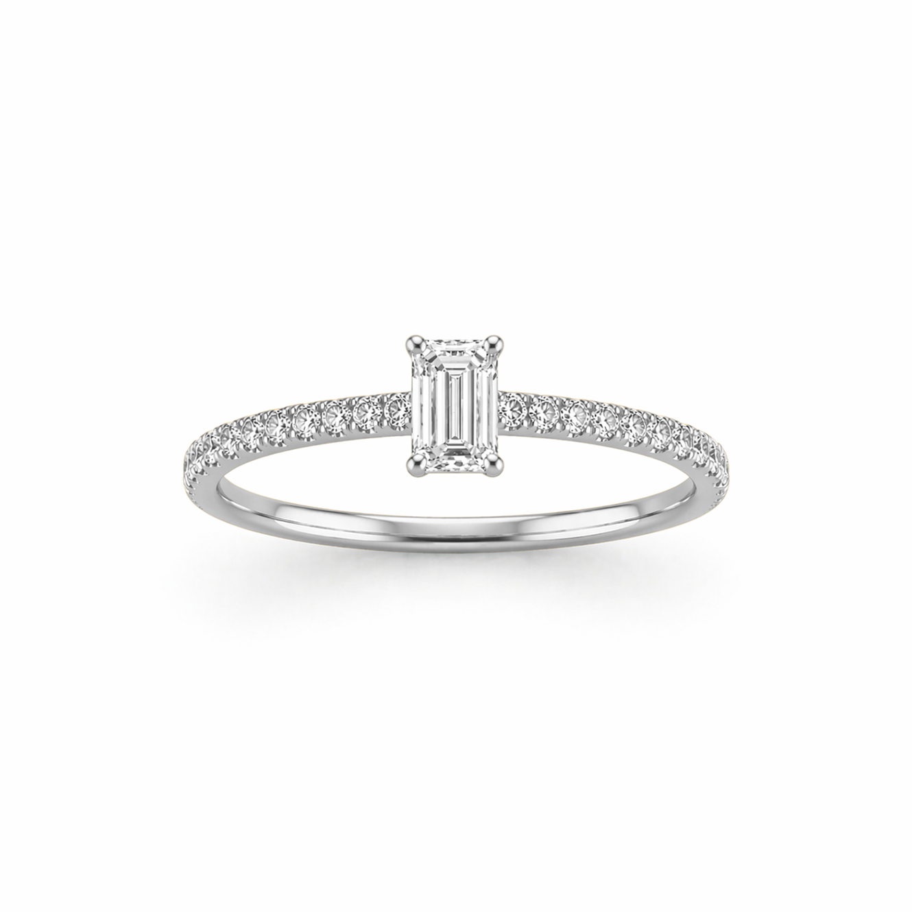 Emerald Cut Prong-Set Engagement Ring in 18K Gold, Lab-Grown Diamond