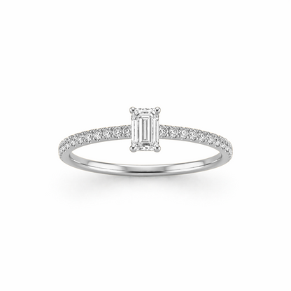 Emerald Cut Prong-Set Engagement Ring in 18K Gold, Lab-Grown Diamond