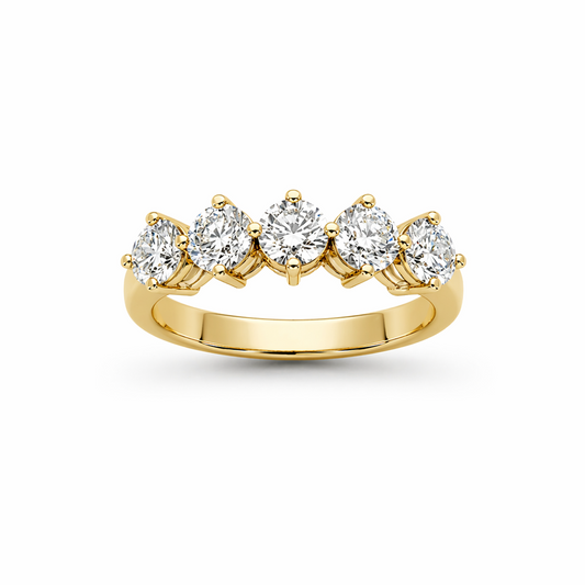 Five-Stone Prong-Set Ring in 18K Gold, Lab-Grown Diamond