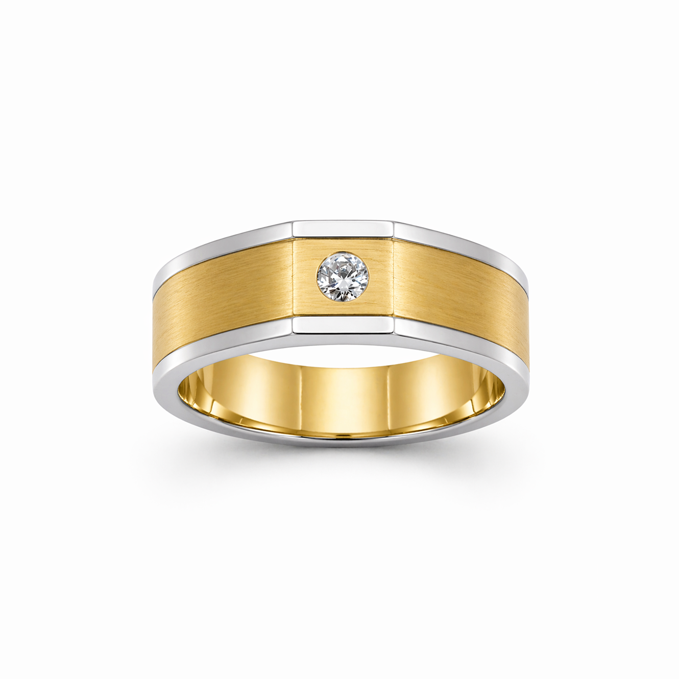 Men’s Flush-Set Dress Ring in 18K Gold, Lab-Grown Diamond