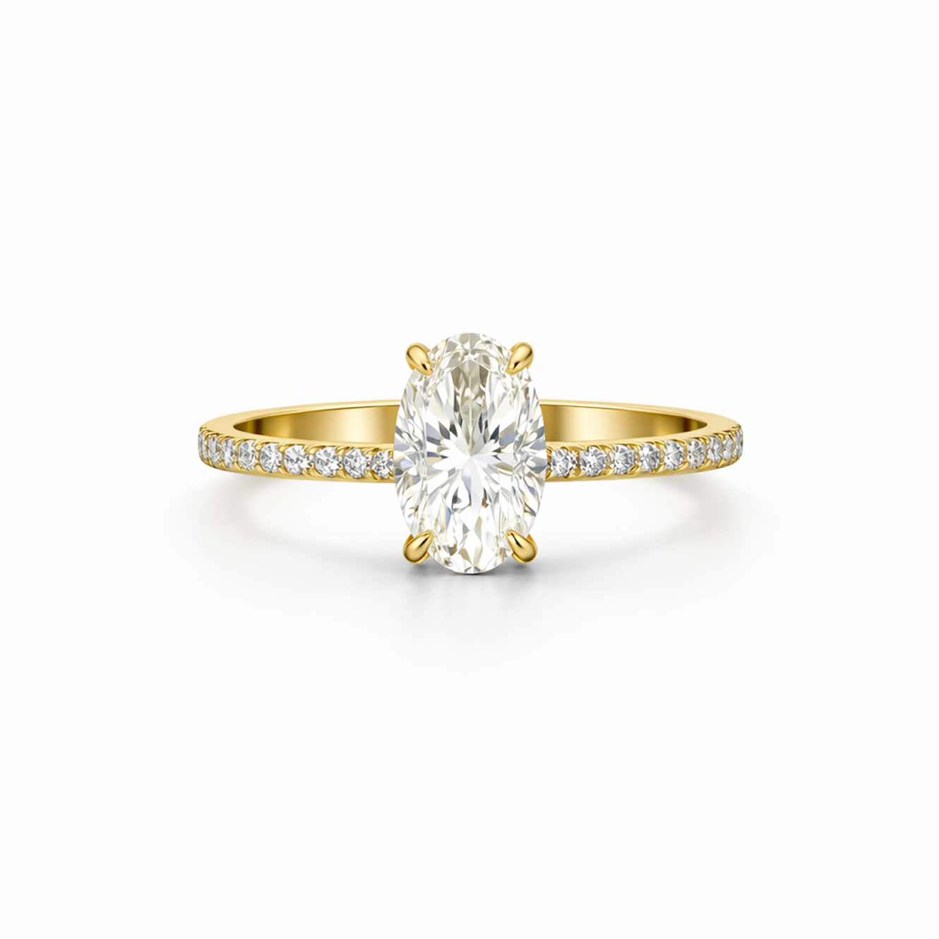 Oval Cut Hidden Halo Engagement Ring in 18K Gold, Lab-Grown Diamond