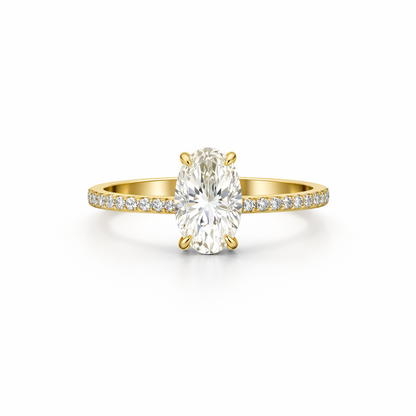 Oval Cut Hidden Halo Engagement Ring in 18K Gold, Lab-Grown Diamond