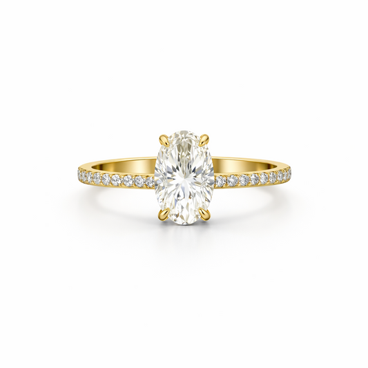 Oval Cut Hidden Halo Engagement Ring in 18K Gold, Lab-Grown Diamond