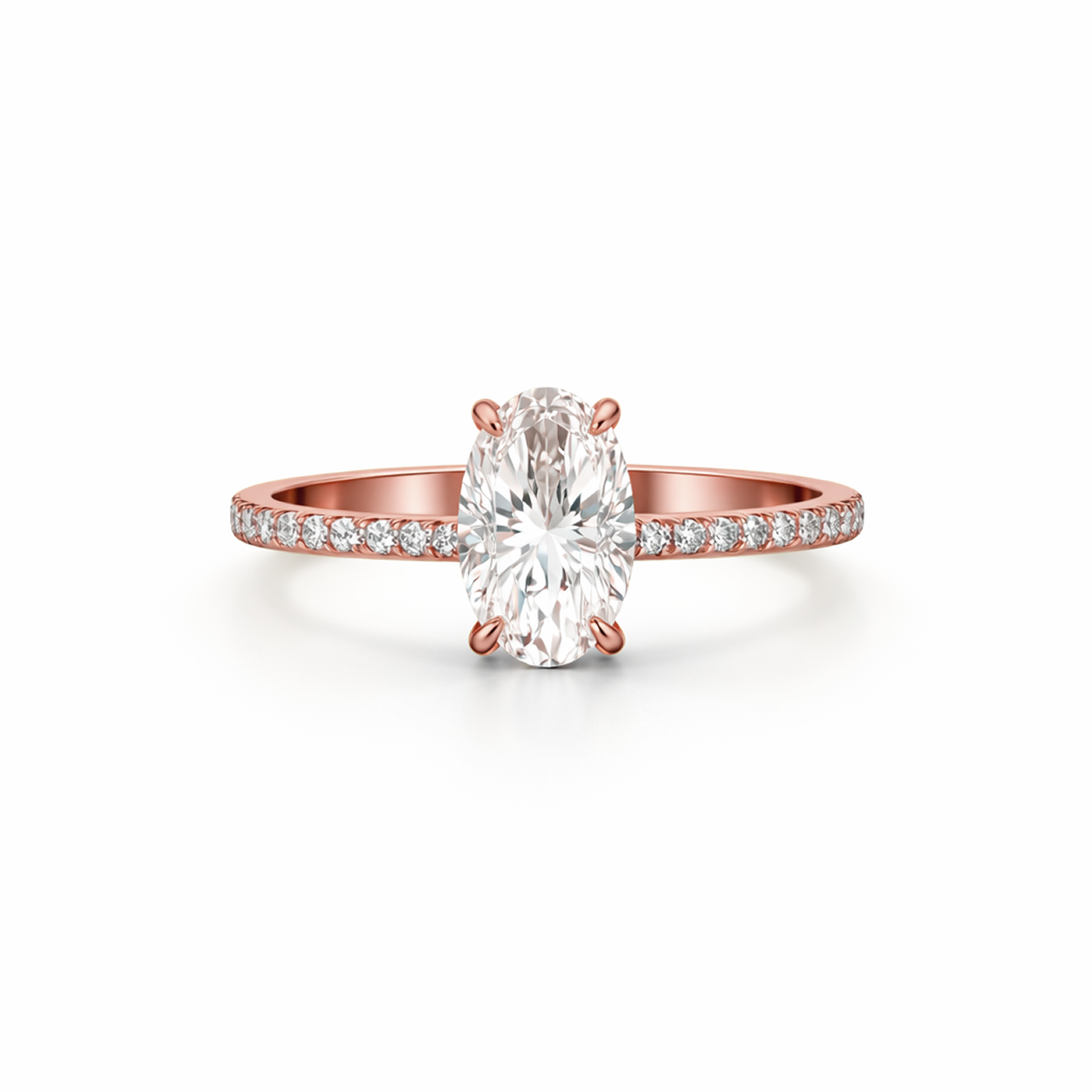 Oval Cut Hidden Halo Engagement Ring in 18K Gold, Lab-Grown Diamond