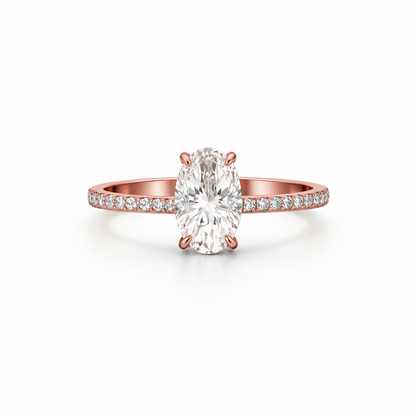 Oval Cut Hidden Halo Engagement Ring in 18K Gold, Lab-Grown Diamond