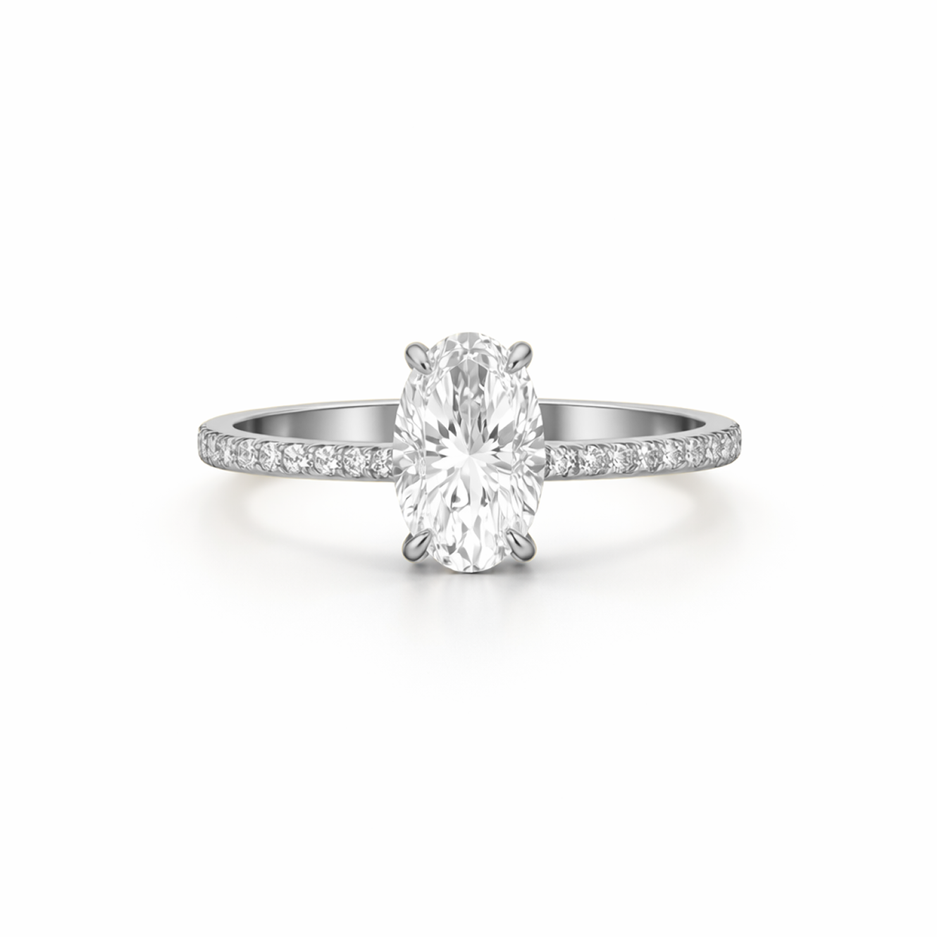 Oval Cut Hidden Halo Engagement Ring in 18K Gold, Lab-Grown Diamond