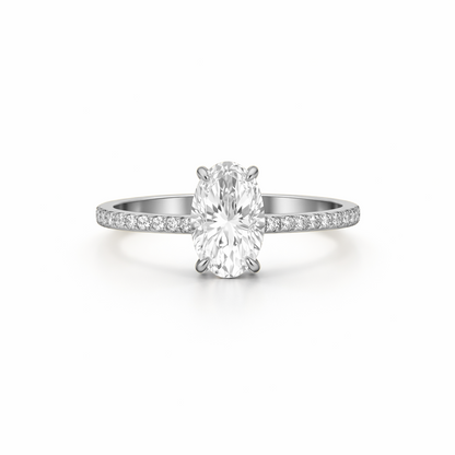 Oval Cut Hidden Halo Engagement Ring in 18K Gold, Lab-Grown Diamond