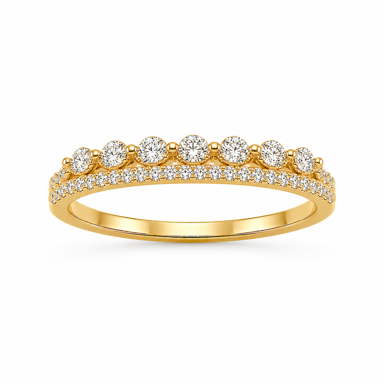 Two-Layer Prong-Set Dress Ring in 18K Gold, Lab-Grown Diamond