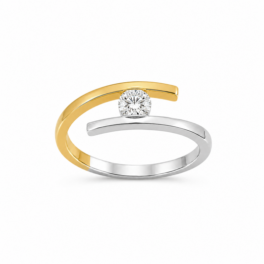Round Cut Two Tone Dress Ring in 18K Gold, Lab-Grown Diamond