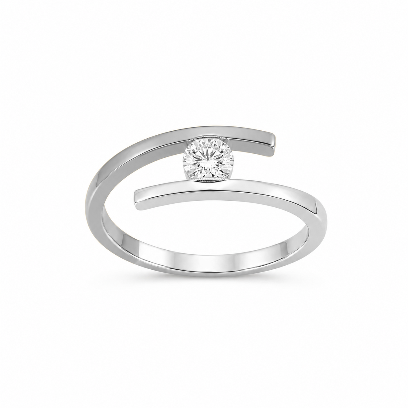 Round Cut Two Tone Dress Ring in 18K Gold, Lab-Grown Diamond