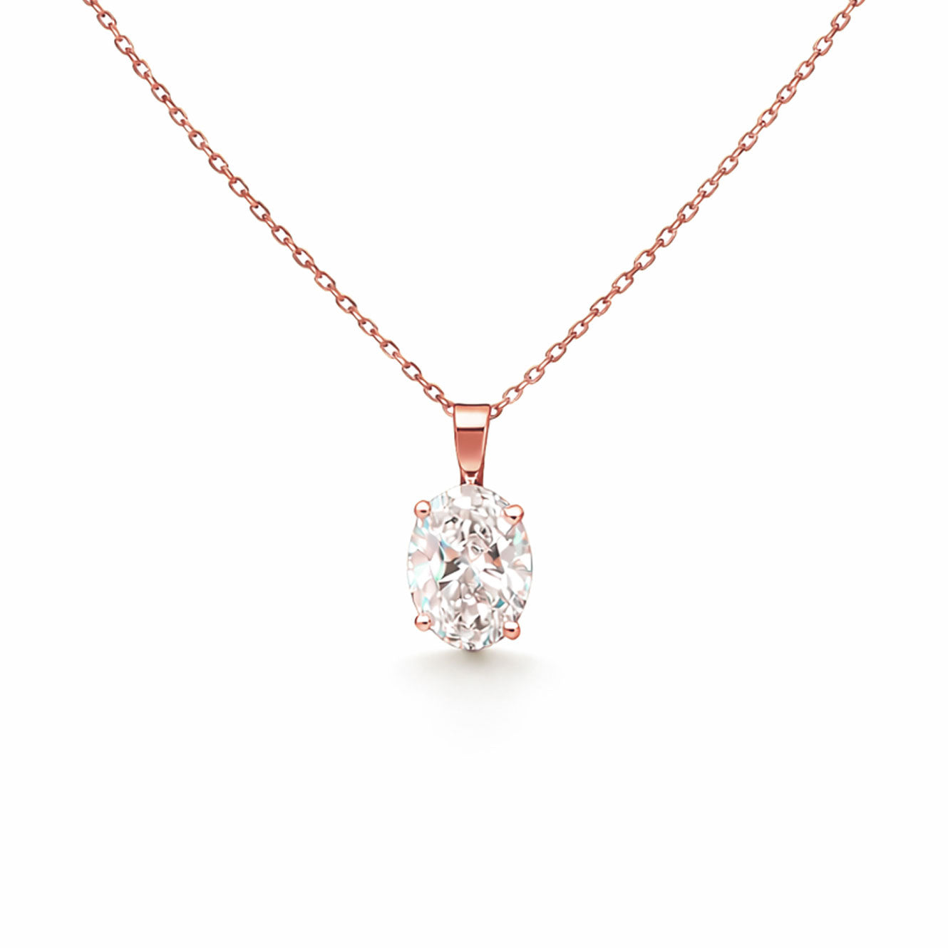 Oval Cut Diamond Necklace in 18K Gold, Lab-Grown Diamond