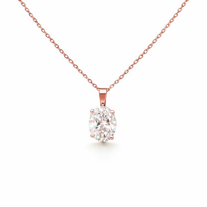 Oval Cut Diamond Necklace in 18K Gold, Lab-Grown Diamond