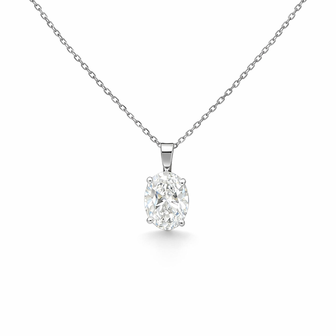 Oval Cut Diamond Necklace in 18K Gold, Lab-Grown Diamond