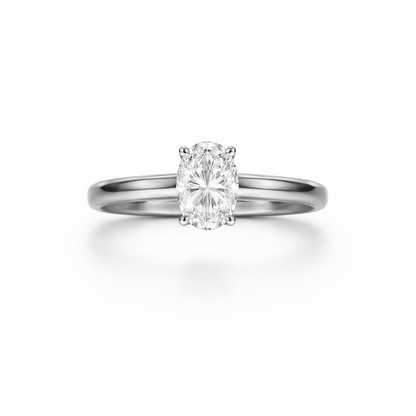 Oval Cut Prong Set Engagement Ring in 18K Gold, Lab-Grown Diamond