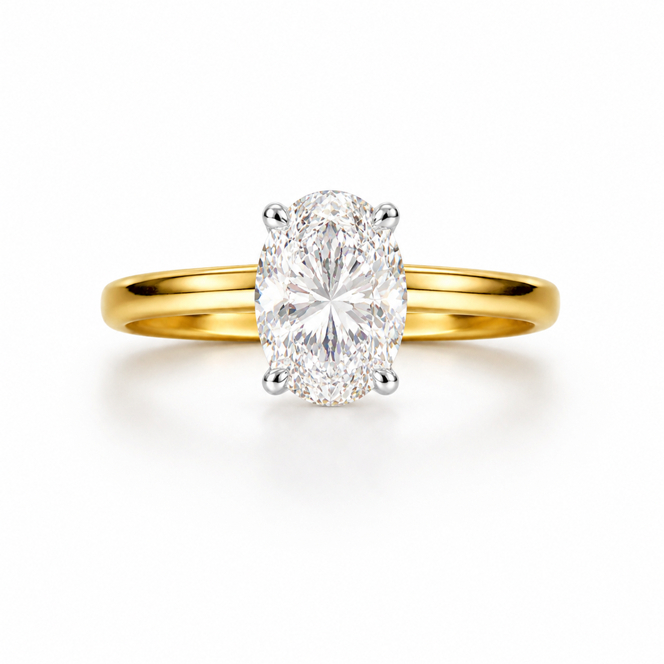 Oval Cut Solitaire Engagement Ring in 18K Gold, Lab-Grown Diamond