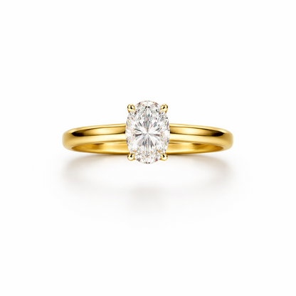 Oval Cut Four-Prong Engagement Ring in 18K Gold, Lab-Grown Diamond