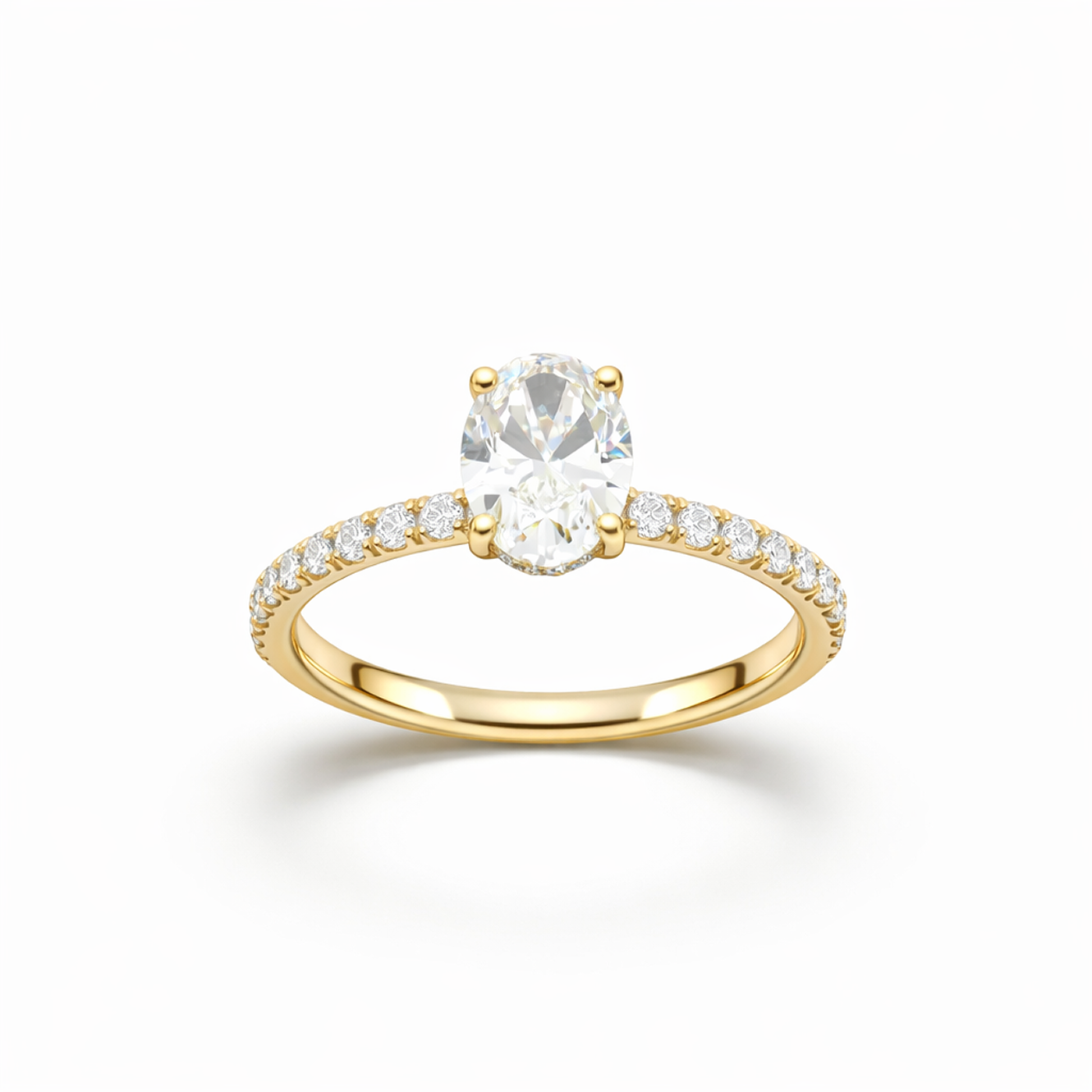 Oval Cut Statement Engagement Ring with Diamond Band in 18K Gold, Lab-Grown Diamond