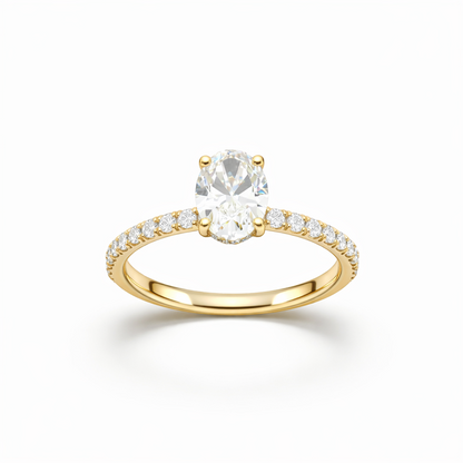 Oval Cut Statement Engagement Ring with Diamond Band in 18K Gold, Lab-Grown Diamond